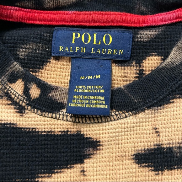 Polo Ralph Lauren Custom Bleach Dye Black Waffle Knit Thermal Shirt Size Medium - Picture 3 of 3
